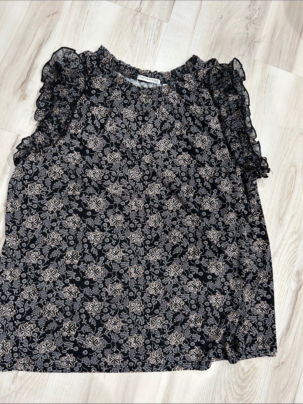 Notations Black Floral Ruffle Sleeve Blouse